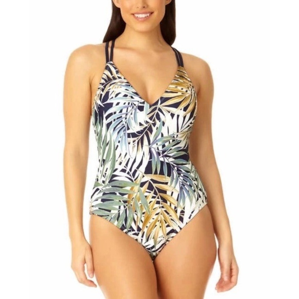 NWT HURLEY One Piece Swimsuit Sz M Green‎ Tropical 1603047 REMOVABLE CUPS UPF 50